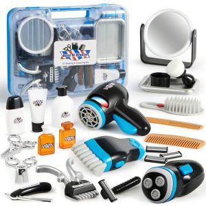 SYNCFUN Barber Shop Pretend Play Toy, 23 Pcs Kids Shaving Kit For Boys, Haircut Kit For Boys 3+ Year Old Birthday Gift, Upgraded Toddler Play Set With Storage Box For Role Play