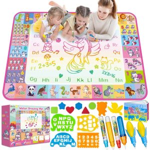 Aqua Water Doodle Mat - Kids Toddlers Educational Toys For Age 3 4 5 6 7 8 Year Old Boys Girls Gifts - Neon Color Mat Doodle Board Writing Drawing Toys Holiday Christmas Birthday Gifts