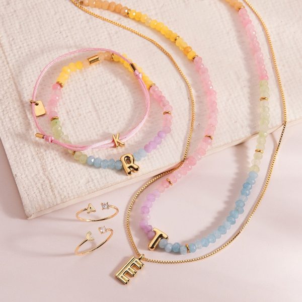 Initial Ombre Stone Bead Stretch Bracelet - Image 7