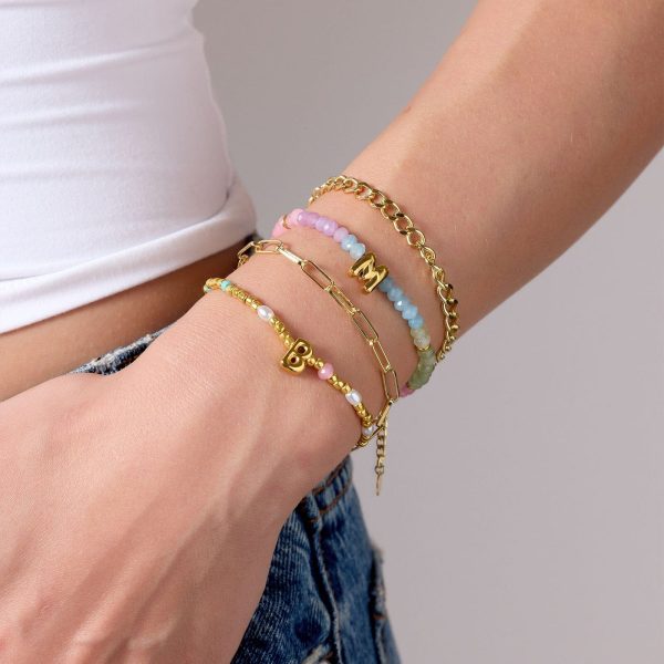 Initial Ombre Stone Bead Stretch Bracelet - Image 2