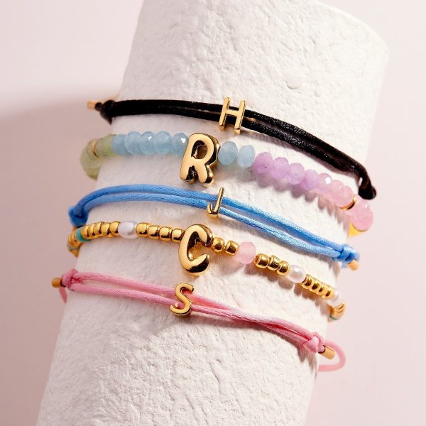 Initial Ombre Stone Bead Stretch Bracelet - Image 4