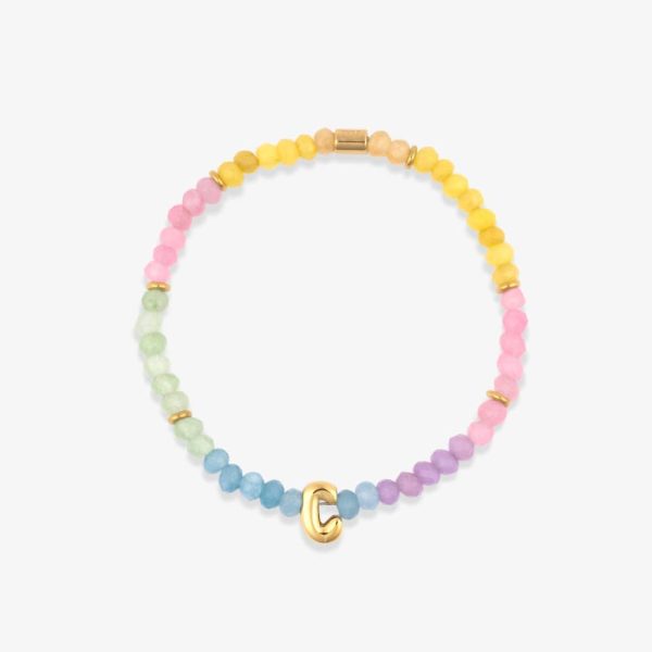 Initial Ombre Stone Bead Stretch Bracelet - Image 23