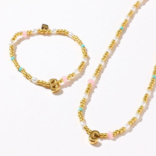 Initial Pearl & Seed Bead Stretch Bracelet - Image 7