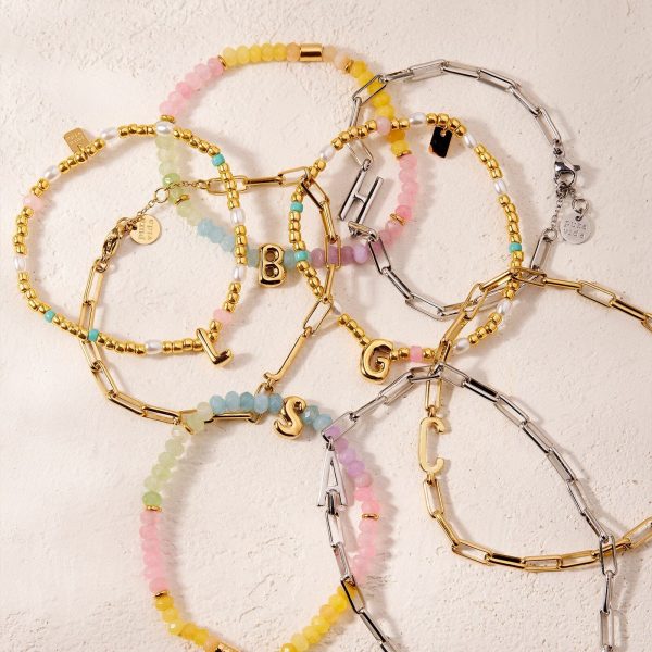 Initial Pearl & Seed Bead Stretch Bracelet - Image 8
