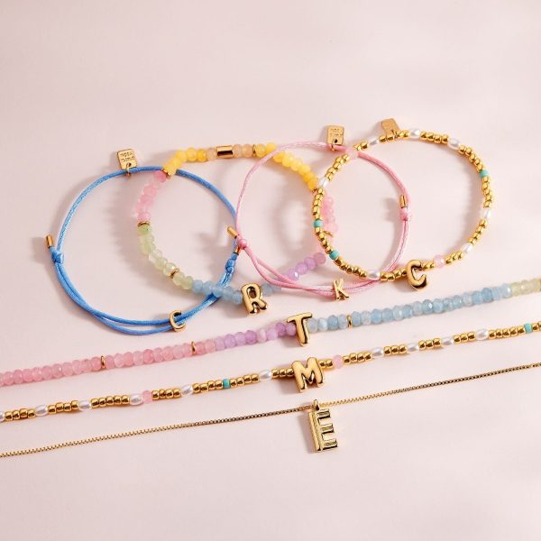 Initial Pearl & Seed Bead Stretch Bracelet - Image 4