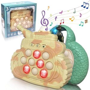 2 Pieces Kids Push Game Toys (Dinosaur, Tank), Push Bubble Game, Handheld Educational Game Sensory Toy, Push Game Light Up Fidget Toy, Suitable For 3-12 Years Old Girls Boys