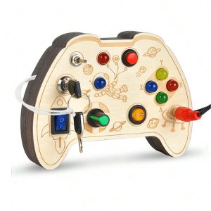 Montessori Busy Board Toy For 1 2 3 Year Old Kids, Wooden Controller Sensory Toy For Autistic Children With LED Light Up Buttons, Early Learning Fidget Toy Great For Gift