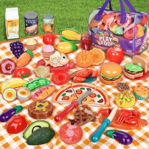 1 Set 78PCS Learning Toys Play Food Set For Toddlers, Cutting Food Toy For Preschool Activities, Pretend Play Kitchen Accessories For Kids