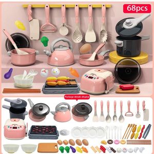 68pcs/93pcs Pink/Red/Green Play House Kitchen Toy Girl Little Chef Role-Playing Toy Pot Cutter Simulation Cooking Cooking Set,Toys For Girls,Kids Toys,Kitchen,Wooden Play Food,House Toys,Cooking Set Kids