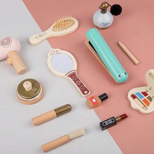 Christmas Decoration Deluxe Wooden Children's Pretend Play Vanity Table Makeup Toy Set For Girls, Suitable For Kids Age 3 And Up (Certain Accessories Random)