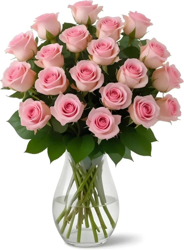 Arabella Bouquets 18 Pink Fresh Roses Vase Real Birthday Anniversary Mother's Day Gift for Women Thank You-Souvenir Delivery - Image 2