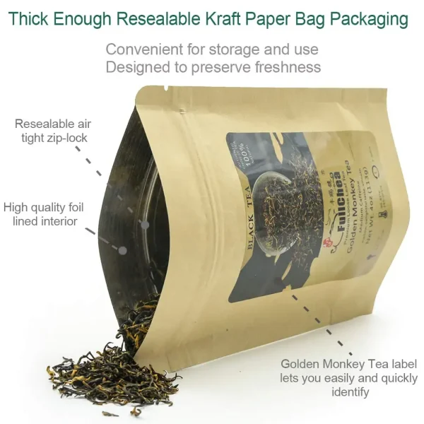 FullChea 4oz / 113g Chinese Fujian Black Tea Golden Monkey Loose Leaf with Pleasant Taste Malt Chocolate Golden Tea Souvenir - Image 3