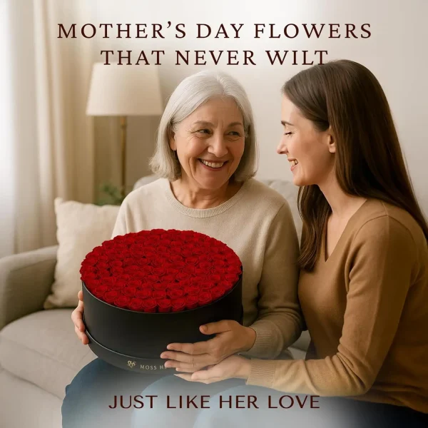 Designer Round-Shaped Box 100 Preserved Roses Petite Long-Lasting Buds Women's Eternal Rose Bouquet for Mother's Day - Image 3