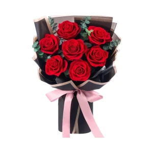 Mosstory 7-Piece Preserved Red Roses Flower Bouquet Gift for Women Mother Wife on Mother's Day Wedding Anniversary Birthday