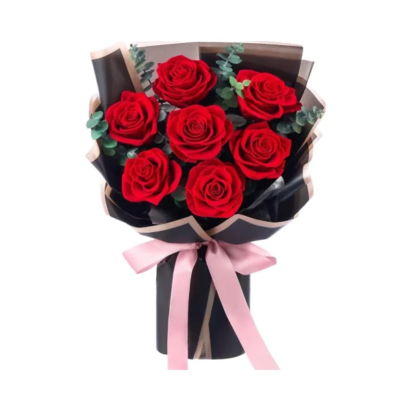 Mosstory 7-Piece Preserved Red Roses Flower Bouquet Gift for Women Mother Wife on Mother's Day Wedding Anniversary Birthday
