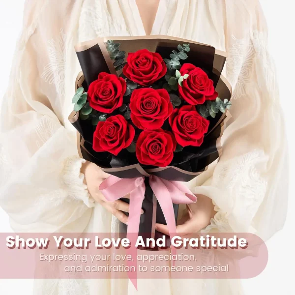 Mosstory 7-Piece Preserved Red Roses Flower Bouquet Gift for Women Mother Wife on Mother's Day Wedding Anniversary Birthday - Image 6