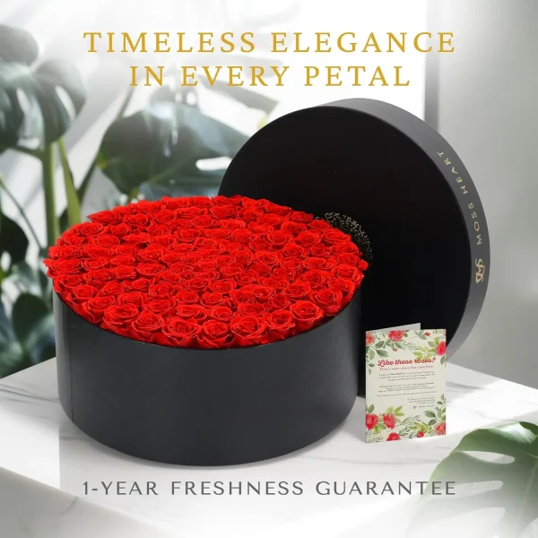Designer Round-Shaped Box 100 Preserved Roses Petite Long-Lasting Buds Women's Eternal Rose Bouquet for Mother's Day - Image 5