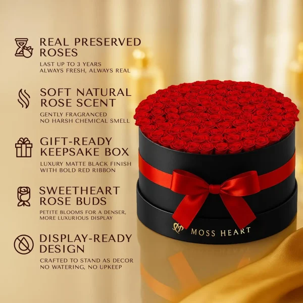 Designer Round-Shaped Box 100 Preserved Roses Petite Long-Lasting Buds Women's Eternal Rose Bouquet for Mother's Day - Image 4