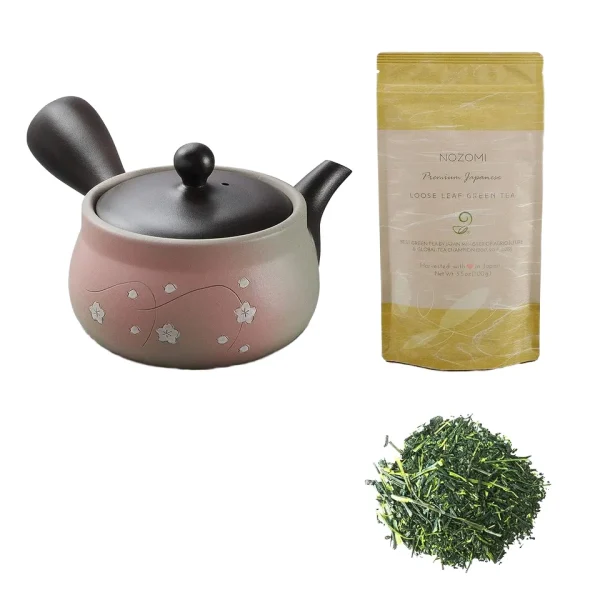 Nozomi Japanese Teapot Tokoname Kyusu Set 2-Piece Premium Japanese Green Tea Non-GMO Delicate Flavor Souvenir for Tea Lovers - Image 2