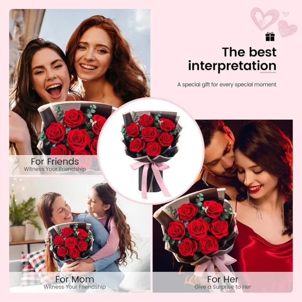 Mosstory 7-Piece Preserved Red Roses Flower Bouquet Gift for Women Mother Wife on Mother's Day Wedding Anniversary Birthday - Image 2