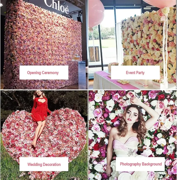 HHBUO 1.5m*2.4m Artificial Silk Rose Flower Wall Panels Party Wedding Bridal Decorative Flower Panel for Souvenirs - Image 2