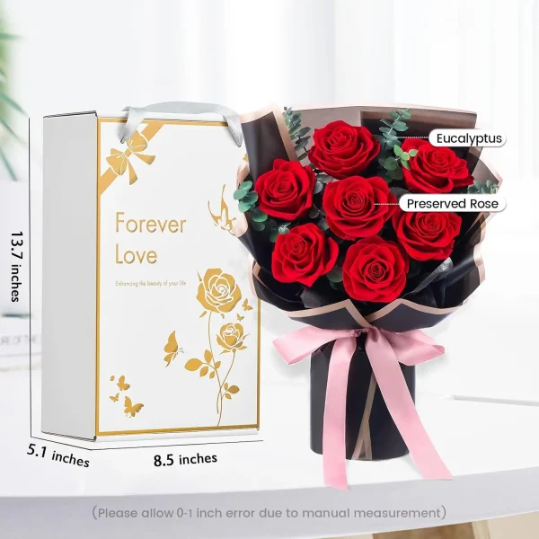 Mosstory 7-Piece Preserved Red Roses Flower Bouquet Gift for Women Mother Wife on Mother's Day Wedding Anniversary Birthday - Image 5
