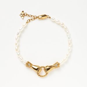 Harris Reed In Good Hands Pearl Bracelet | 18ct Gold Plated/Pearl & Black Onyx
