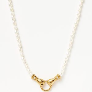 Harris Reed In Good Hands Pearl Pendant Necklace | 18ct Gold Plated/Pearl & Black Onyx