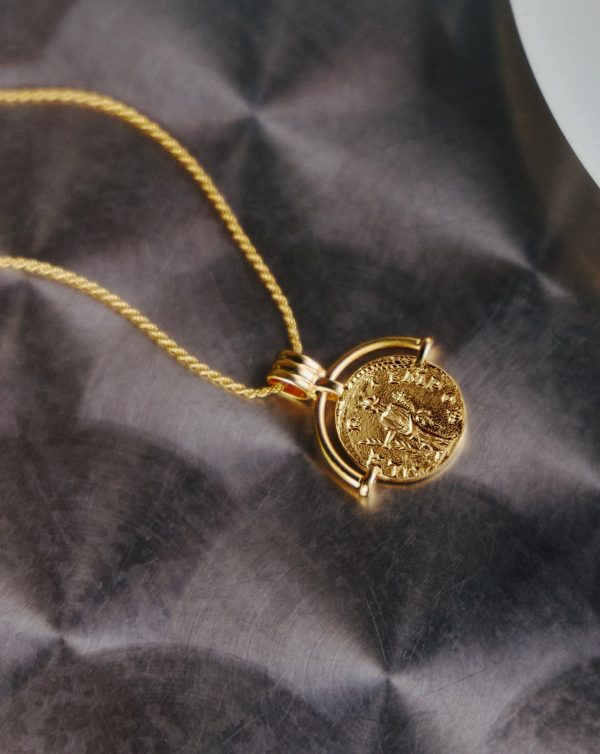 Lucy Williams Medium Engravable Roman Arc Coin Necklace | 18ct Gold Plated - Image 3