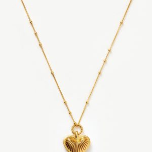 Ridge Heart Charm Pendant Necklace | 18ct Gold Plated