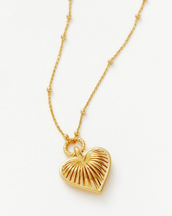 Ridge Heart Charm Pendant Necklace | 18ct Gold Plated - Image 2